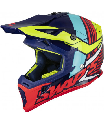 CASQUE CROSS S818 BLEU JAUNE ROUGE