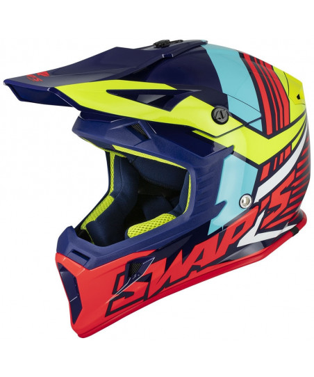 CASQUE CROSS S818 BLEU JAUNE ROUGE